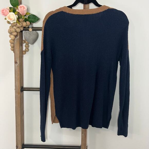 Madewell Long Sleeve Color Block Brown Navy Crew Neck Sweater Size Small - Picture 5 of 7